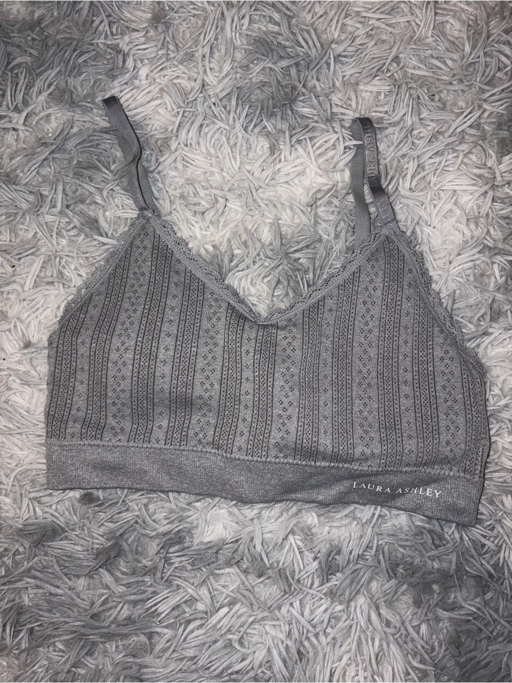 Laura Ashley Gray Knit Bralette with Lace Trim